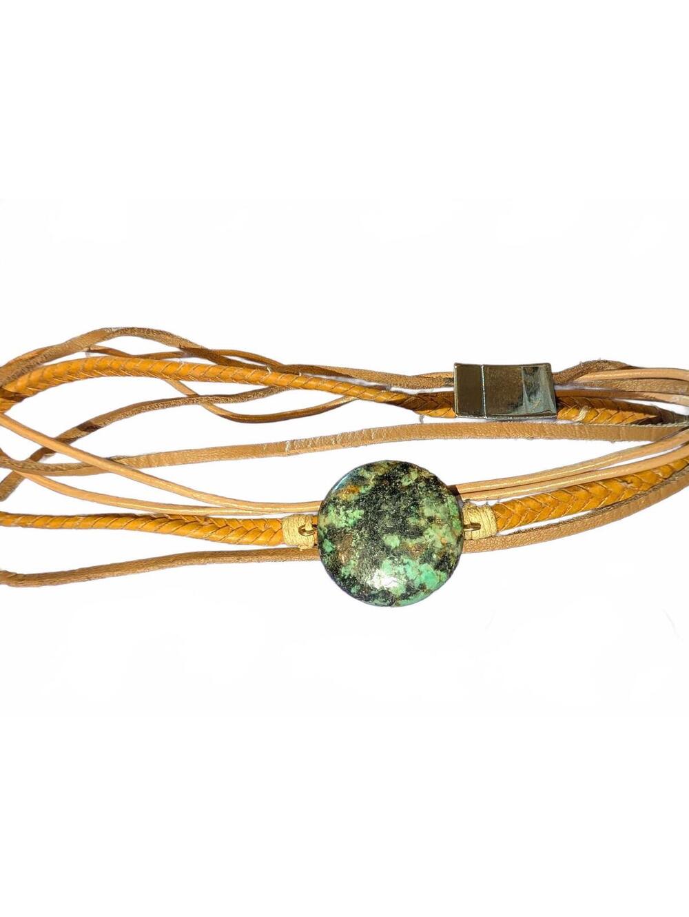 Handcrafted Multi-Strand Leather choker with Turquoise Stone